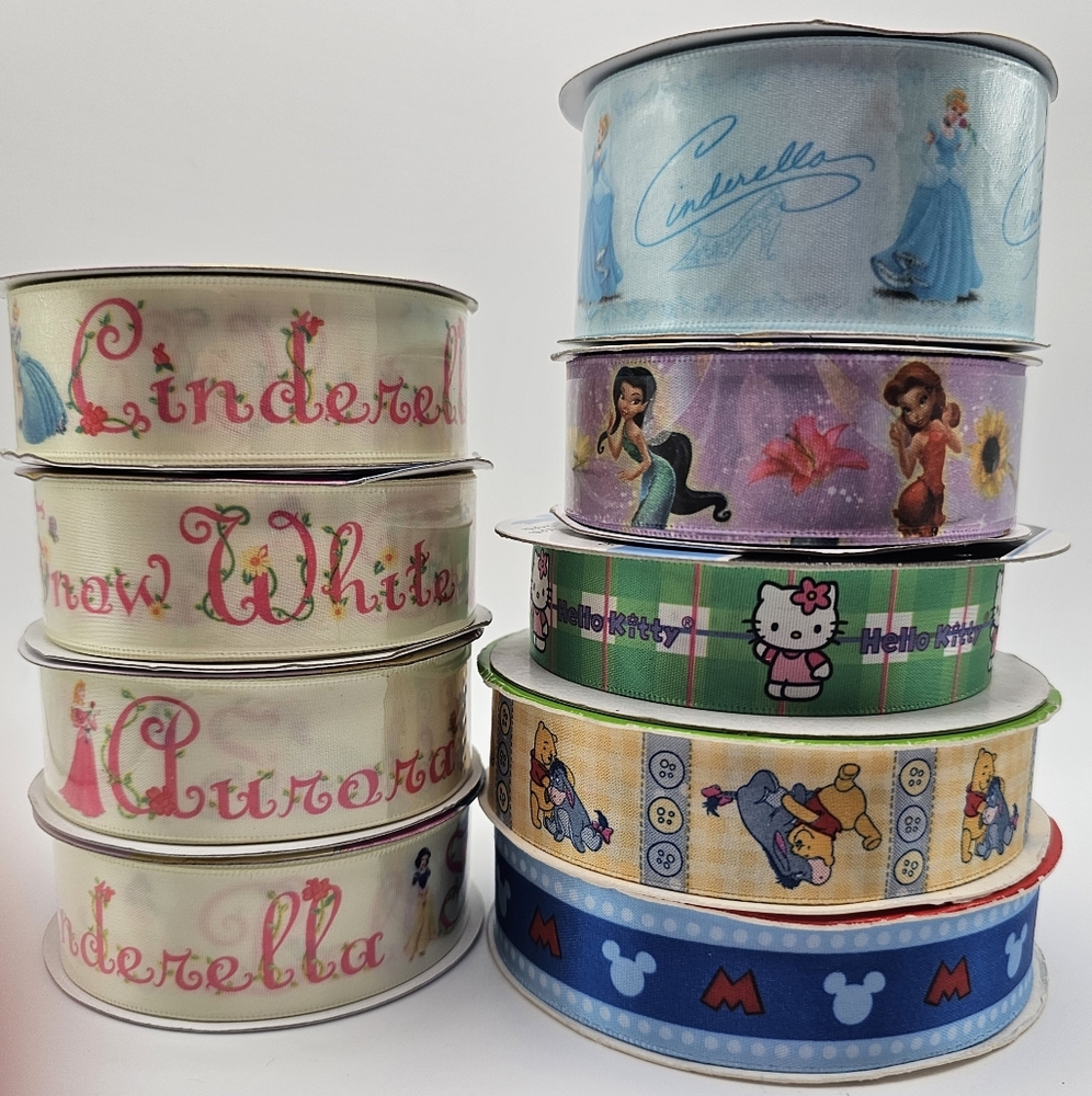 Disney Ribbon Lot - Princesses, Mickey Mouse, Winnie The Pooh,  Hello Kitty